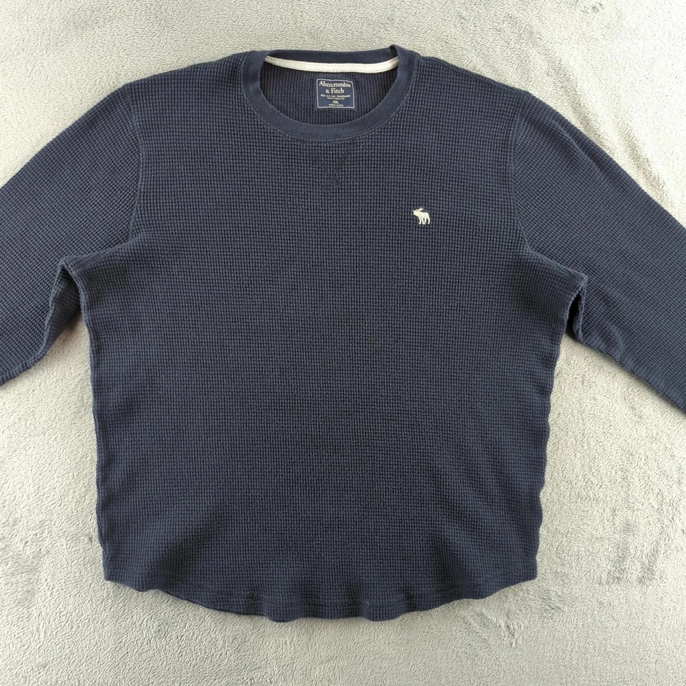 Abercrombie & Fitch Sweater Mens 2XL Blue Waffle Knit Embroidered Logo Y2K‎ A&F